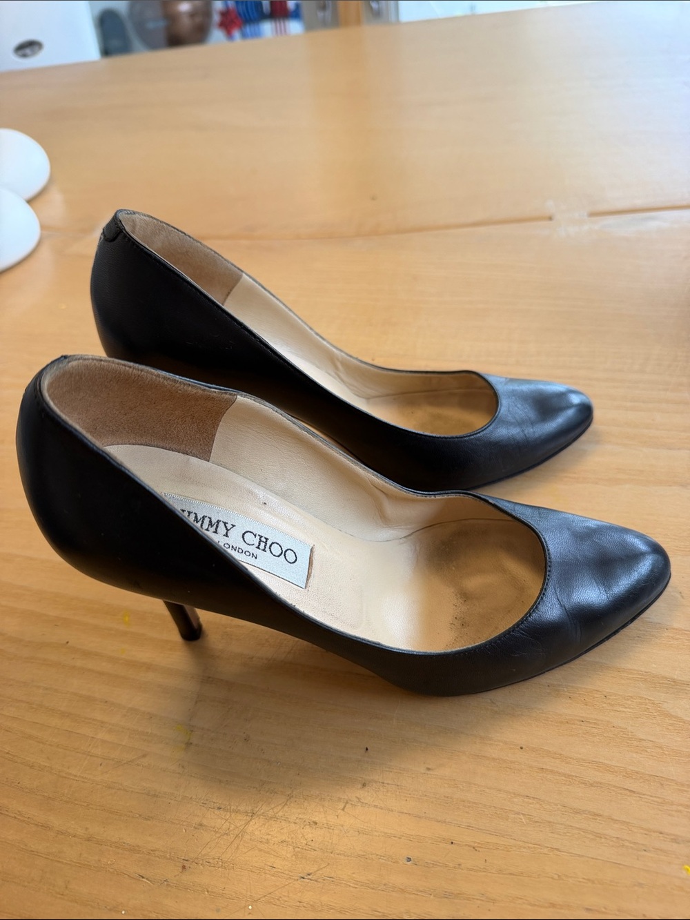 Jimmy Choo Black Leather Pointed-Toe Pumps